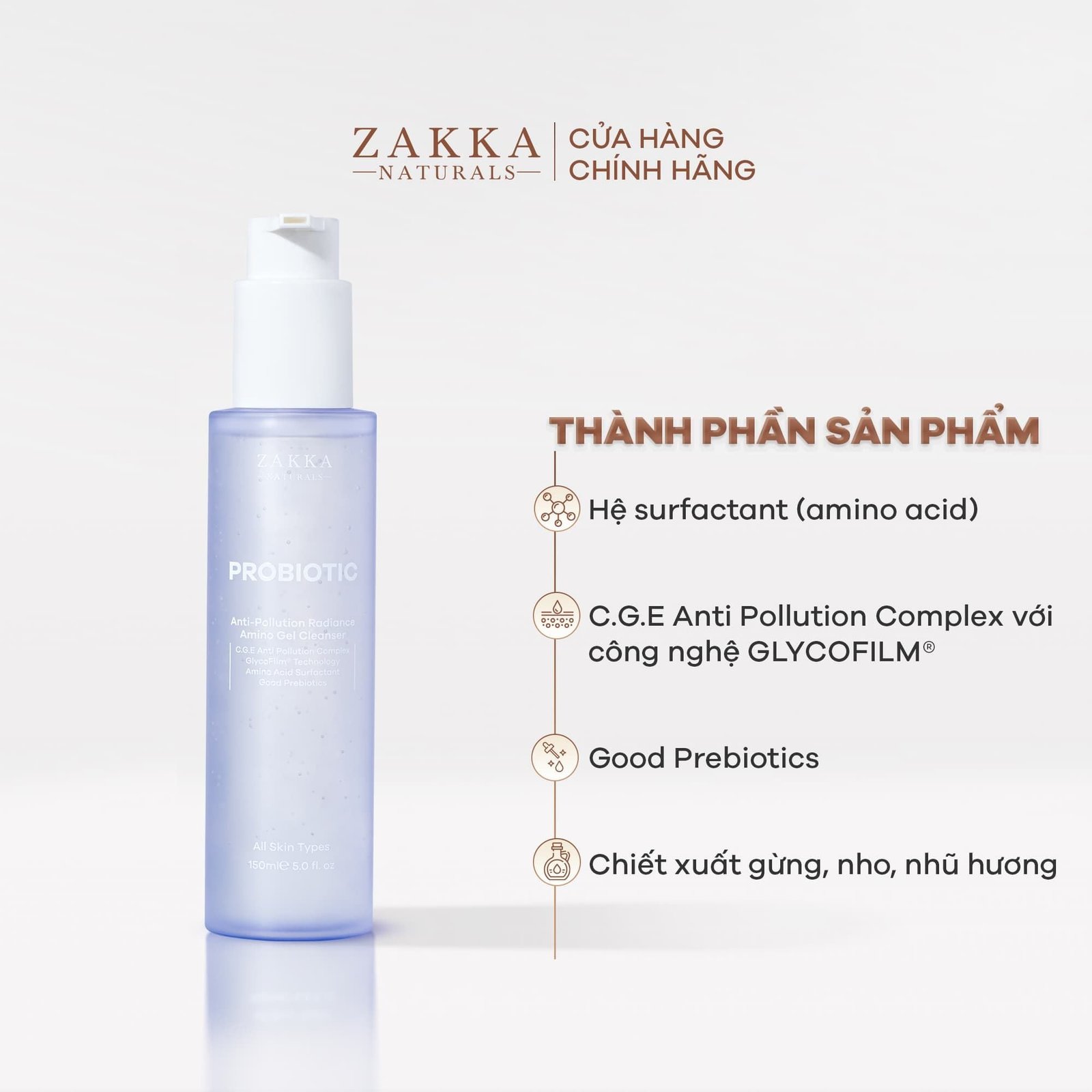 Zakka Naturals - Sữa Rửa Mặt Lợi Khuẩn Probiotic Anti-Pollution Radiance Amino